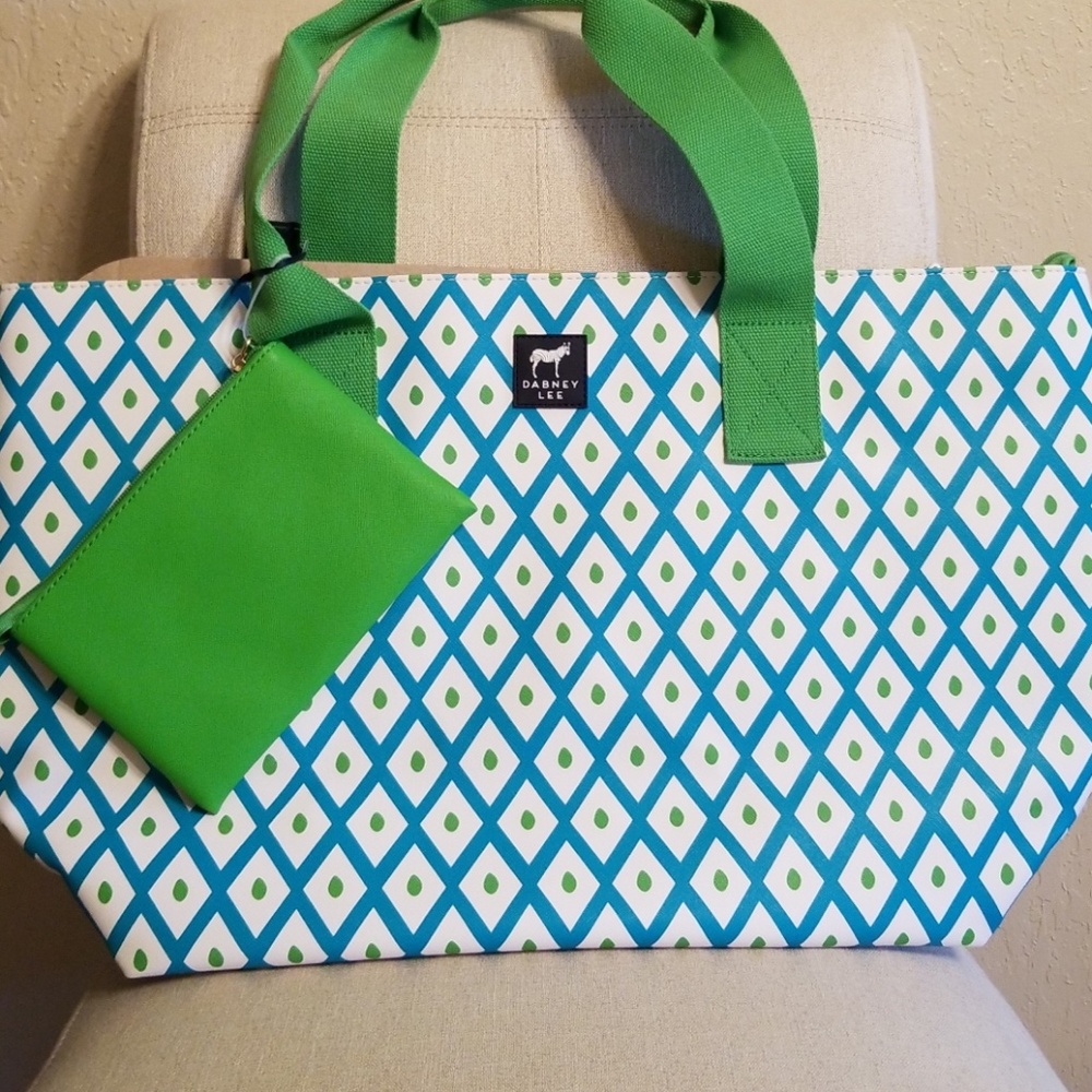 Dabney Lee Large Geometric Print Tote Green Blue - Picture 3 of 11